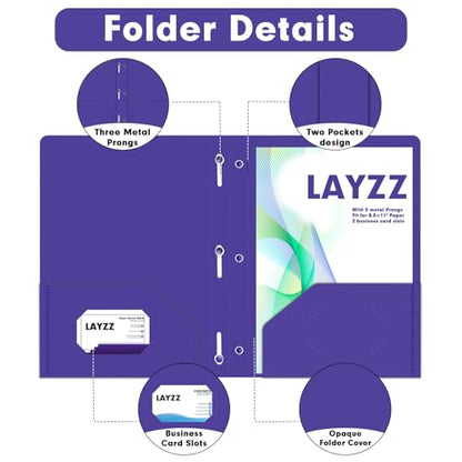 Plastic 2 Pocket Folders with Prongs, 30 Pack, Heavyweight, Letter Size Poly Folders with 3 Metal Prongs Fastener Clips (Purple) - color: Purple