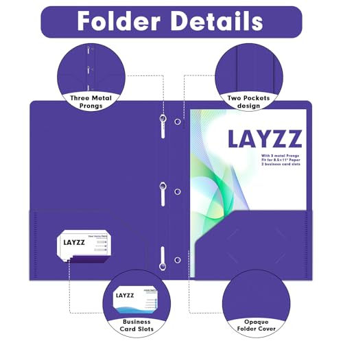 Plastic 2 Pocket Folders with Prongs, 30 Pack, Heavyweight, Letter Size Poly Folders with 3 Metal Prongs Fastener Clips (Purple) - color: Purple
