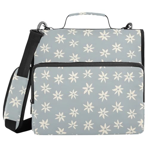 3 Ring Zipper Binder Grey Flowers Floral Binders Bag with Shoulder Strap 500 Sheets Paper Organizer Trapper Keeper Documents Storage File Folder for School Office - color: A1354