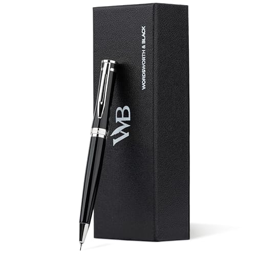 Wordsworth and Black Mechanical Pencil Graphite Lead- Stunning Luxury Metal Pencil, Black Lacquer Chrome Finish, 0.7mm Led, Best Gift Set for Men & Women, Professional Executive Office Pencils - color: Black Chrome