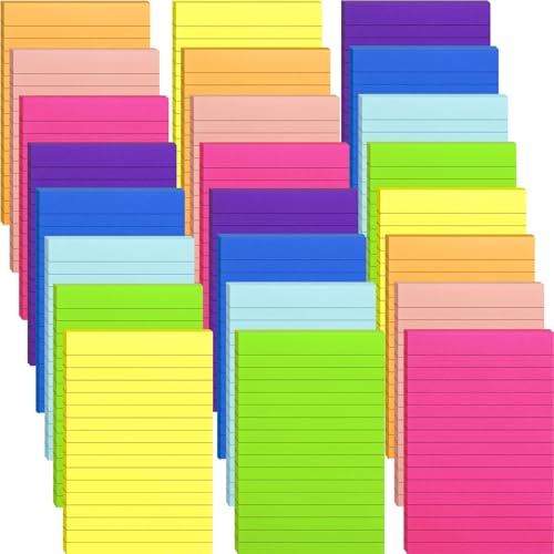 24 Pack Lined Sticky Notes 4X6 in Self Sticky Note Pads Colorful Post Stickies for Office, Home, School, Meeting, 50 Sheets/pad, (Bright Color) - color: Bright Color