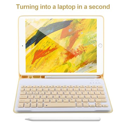 AHYWTAN Keyboard Case for iPad 9/8/7th Gen 10.2’’,Case with Keyboard ipad 10.2 inch,Detachable Bluetooth Keyboard with Pencil Holder,Yellow - color: Yellow