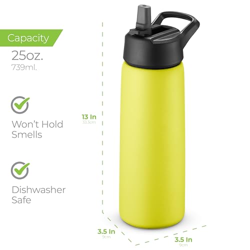 SipX™ 25 oz Insulated Water Bottle with 3 Lids – Leakproof Stainless Steel, Triple Insulated – Cold 24 Hours/Hot 12 Hours – Durable Bottle for School, Gym, Travel – Yellow - color: Yellow, size: 25 Ounces