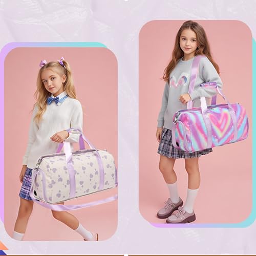 Jumpopack Corduroy Dance Bag Girls Duffle Bags Gymnastics Overnight Sleepover Gym Bag with Shoe Compartment and Wet Pocket,Heart Shape - color: Heart Beige