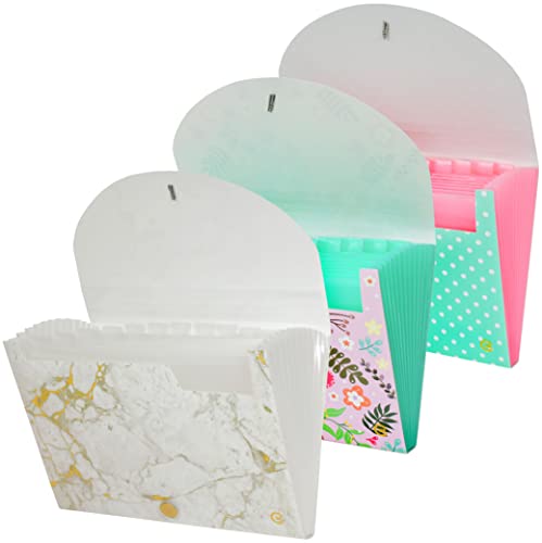 CNK File Folder Organizer with 13 Pocket Accordion Binder Expanding Folders for Document Receipt Paper Document Pocket Accordian Expandable Holder Files School Office Labels Letter Filing - color: Marble/Flower/Polka Dot