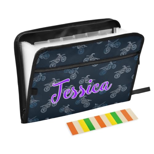 Kcldeci Custom Expanding File Folder with 13 Pockets,Black Dirt Bikes Pattern on Navy Blue Personalized Accordion Document Organizer with Labels, A4 Letter Size Portable Paper Storage for Office Schoo - color: Black Dirt Bikes Pattern on Navy Blue