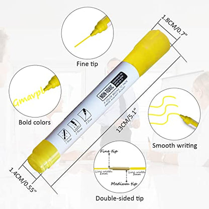 Yellow Glass Window Markers,Bold Wet & Dry Erase Marker Pens for Whiteboards,Reversible Dual-Tip Design Liquid Chalk Markers for Non-Porous Surfaces(Yellow, 10 Pack)
