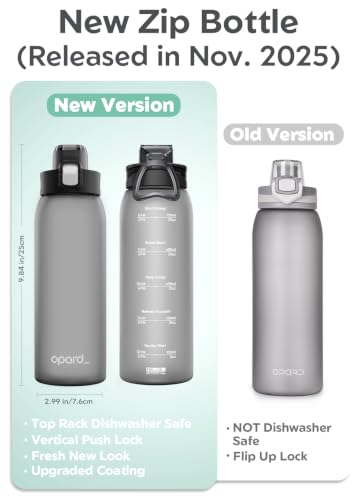 Opard Zip 30oz Plastic Water Bottle Dishwasher Safe, Leakproof Flip-Top Lid, BPA Free Tritan, Wide Mouth Reusable Sports Water Bottle for Gym Hiking Commuting Outdoor Travel and School - color: Charcoal Black, style: 30 Ounces