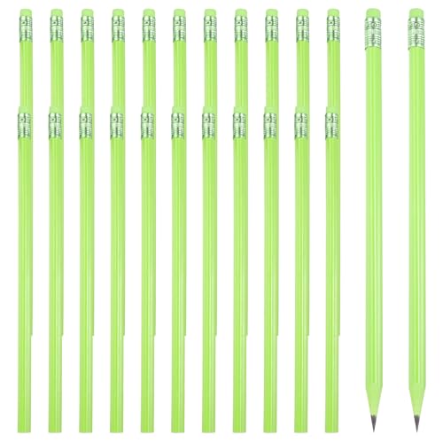 PATIKIL Round Pencils, 24 Pcs Triangle HB Graphite Pencil Wooden Pencils with Eraser for Classroom Office Writing Drawing Supplies, Dark Green - color: Dark Green, size: 1 Count (Pack of 24)