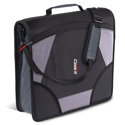Case-it King Sized Zip Tab School Zipper Binder | 4-Inch D-Rings, 800 Sheet Capacity, 5-Subject Expanding File Folder, Multiple Pockets & Storage Organizer, Shoulder Strap | D-186 Jet Black - color: A Jet Black, size: 1 Pack