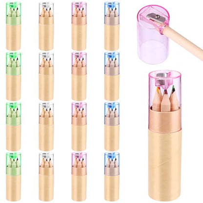 아동용 미니 드로잉 색연필 16팩 - 8.4cm(3.3인치) 짧고 뚱뚱한 색연필, 튜브 포함, 성인 컬러링 북, 교실 학교용