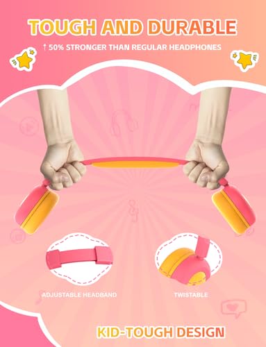 Kids Bluetooth Headphones,Toddler Headphones with Microphone,85dB Volume Limited,Bluetooth 5.4 Twistable Lightweight Kids Wireless Earphones for Boy Girl Tablet Travel School - color: Orange