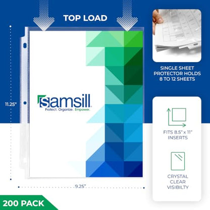 Samsill Heavy Duty Sheet Protectors for 3 Ring Binders, 8.5 x 11 Clear Page Protectors, Plastic Sleeves & Report Covers, Acid Free Archival Safe Document Protectors - style: Crystal Clear