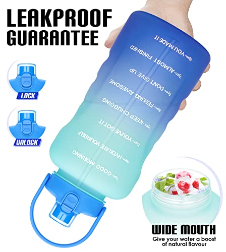 HydroPal 1 Gallon Water Bottles with Straw, 128 oz Water Bottle BPA Free Innovative 2-IN-1 Lid Gym Bottle with Times to Drink Motivational, Large for Sports Fitness Camping Water Jug （13.8X5.5 inch） - color: Sky Mirror