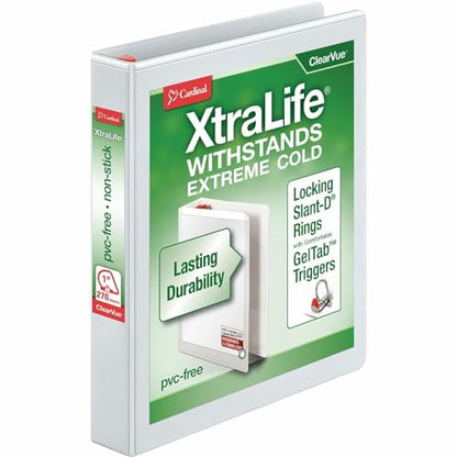 Cardinal 3 Ring Binder, 1 Inch Heavy Duty XtraLife Binder, Locking Slant-D Rings, Crack-Resistant Cover & Spine, ClearVue Covers, Holds 270 Sheets, PVC-Free, White (26300CB) - color: White, size: 1-Inch