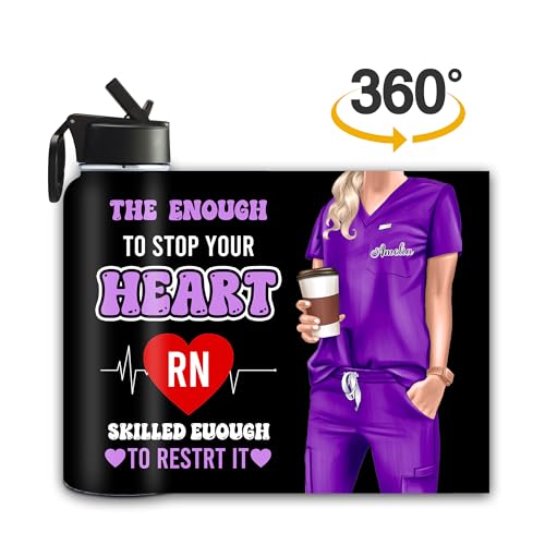 Custom Nurse Water Bottle 18/32oz Stainless Steel Insulated with Lid Personalized Nurse Gifts for Women Medical Staff Inspiration Gifts for Nurse Week Graduation Birthday Healthcare Worker - color: Design-6
