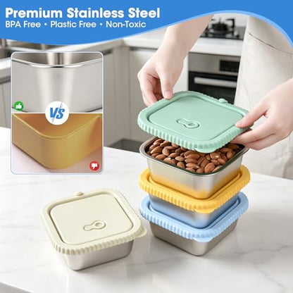 2 Pack 32oz Stainless Steel Snack Containers with Silicone Lids, Leakproof Airtight Metal Bento Box, Reusable Food Storage for Meal Prep, Sandwich, Travel, Stackable BPA Free (2pack-A) - color: 2pack-A