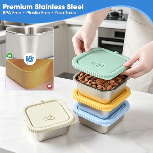 2 Pack 32oz Stainless Steel Snack Containers with Silicone Lids, Leakproof Airtight Metal Bento Box, Reusable Food Storage for Meal Prep, Sandwich, Travel, Stackable BPA Free (2pack-B) - color: 2pack-B