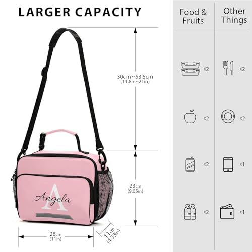 Custom Student Lunch Bag for Boys Girls Pink Solid Color Personalized Name Lunch Box Insulated Cooler Bag for School Picnic Office - color: Multi19