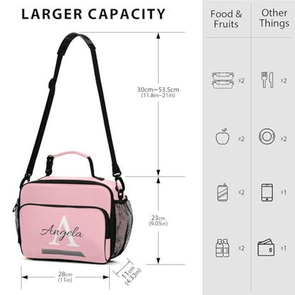 Custom Student Lunch Bag for Boys Girls Pink Solid Color Personalized Name Lunch Box Insulated Cooler Bag for School Picnic Office - color: Multi19