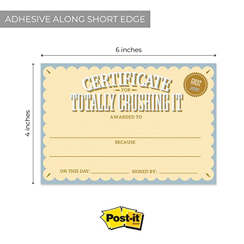Motivational Achievement Certificate Fill in Sticky Note Pads / 6" x 4" Repositionable Recognition Award Sticky Pads / 50 Sheets Per Pad/Set of 5 Designs/Made in USA - color: Motivational