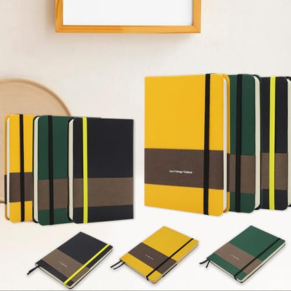 A6 Leather Hardcover Notebook - 2Pack 192 Pages Thick 100GSM Paper, Dotted/Grid/Blank, with Elastic Band & Inner Pocket for Writing, Sketching, Journaling (Yellow) - color: Yellow, size: A6
