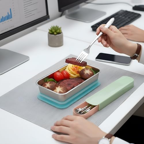 Vesici 12 Pack Stainless Steel Bento Boxes with Tableware Set 17 oz 1 Compartments Snack Box Containers with Leakproof Lids, Divided Meal Prep Lunch Box Food Container Dishwasher Safe - style: 1 Compartments