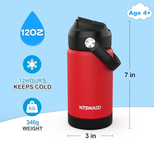 Kids Insulated Water Bottle with Straw,12 oz Kids Cups with Stainless Steel Leak Proof for School Daycare Boys Girls(Red) - color: A14.Red, style: 1Pack