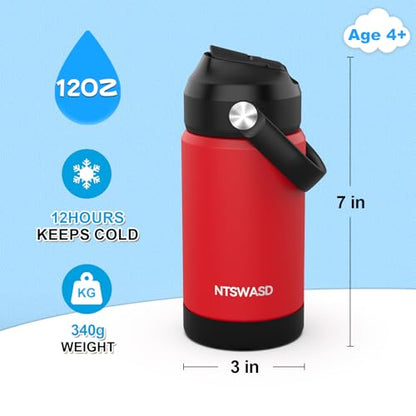 Kids Insulated Water Bottle with Straw,12 oz Kids Cups with Stainless Steel Leak Proof for School Daycare Boys Girls(Red) - color: A14.Red, style: 1Pack