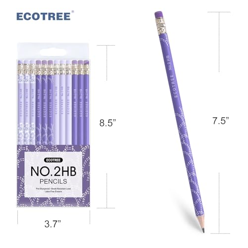 ECOTREE Pencils #2 Pre-Sharpened Pencils for Kids Number 2 Pencil with Erasers for School, Writing, 24 Count - color: Purple, style: 24 COUNT