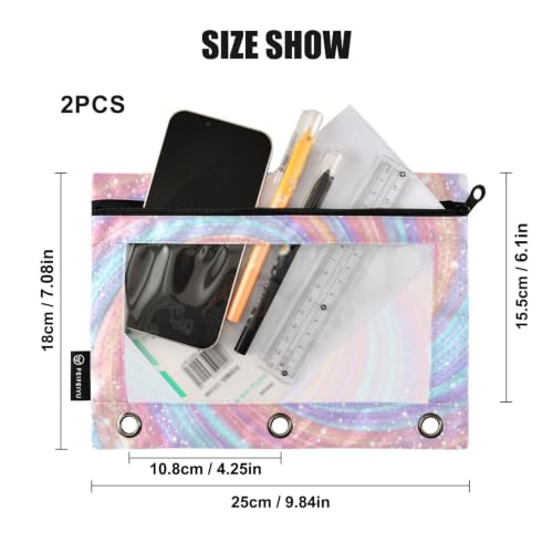Gredecor 3 Ring Binder Pencil Pouch, Aesthetic Gradient Swirl Zippered Pen Case Pouches with Clear Window, 2 Pack Stylish Office & School Supplie - color: Aesthetic Gradient Swirl
