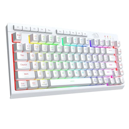 Redragon Wireless Gaming Keyboard, Bluetooth/2.4GHz/USB-C Wired, RGB Backlit, Portable 75% Mini Quiet Macro Membrane Keyboard, Rechargeable 4000mAh Battery, Anti-Ghosting for Win/MAC, White - color: White