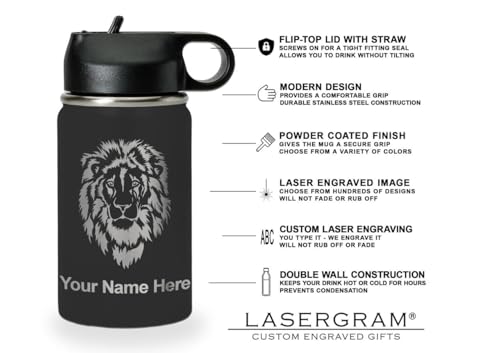 LaserGram Personalized Water Bottle, Grad Cap Class of 2023, 2024, 2025, 2026, 2027, Stainless Steel Double Wall Vacuum Insulated with Flip Top Straw, Custom Engraved Gift (12oz / 335ml Black) - color: Black, size: 12 Ounces