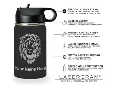 LaserGram Personalized Water Bottle, Grad Cap Class of 2023, 2024, 2025, 2026, 2027, Stainless Steel Double Wall Vacuum Insulated with Flip Top Straw, Custom Engraved Gift (12oz / 335ml Black) - color: Black, size: 12 Ounces