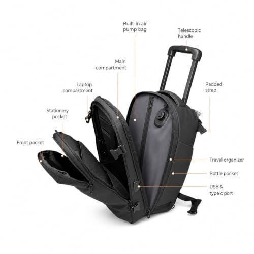 Rolling Backpack Travel, Expandable Suitcase with Lock,USB C Ports | with Vacuum pump,Anti-Theft,Waterproof,58-92L Compression Carry On Luggage,Roller Backpack with Hinomoto Wheels,YKK zippers - size: X Large