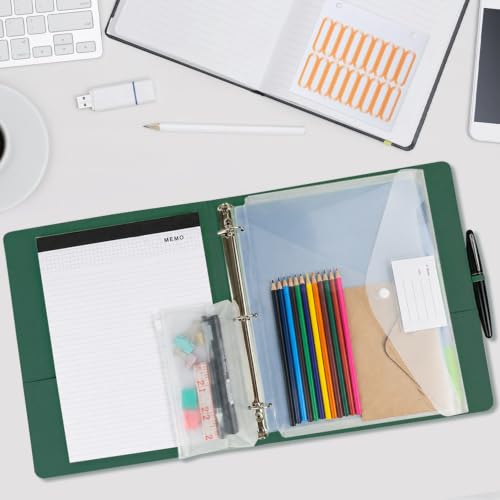 3 Ring Binder with Clipboard,1 Inch Binders with Notepad&5 Dividers with Pockets, Labels,PU Clipboards for School Office(Green,Letter Size) - color: Green, size: Letter Size - 1 Inch