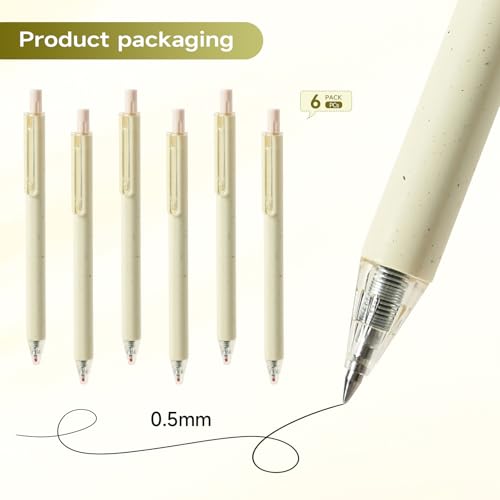 Gel Pens, 6 Pcs 0.5mm Black Ink Pens Fine Point Aesthetic Pens Smooth Writing Pen Cute Office School Supplies Gifts for Women Men - color: 6 Beige Black Ink