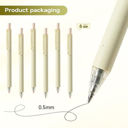 Gel Pens, 6 Pcs 0.5mm Black Ink Pens Fine Point Aesthetic Pens Smooth Writing Pen Cute Office School Supplies Gifts for Women Men - color: 6 Beige Black Ink