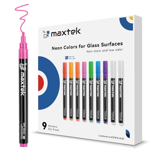maxtek Neon Dry Erase Markers Fine Tip,Liquid Chalk Markers for Chalkboard,LED Note Board,Acrylic,First Day of School Board,Glass,Windows,1mm Fine Point,Assorted Colors,9 Count | Liquid Chalk Markers, For Chalkboard, LED Note Board, Acrylic, First Day of