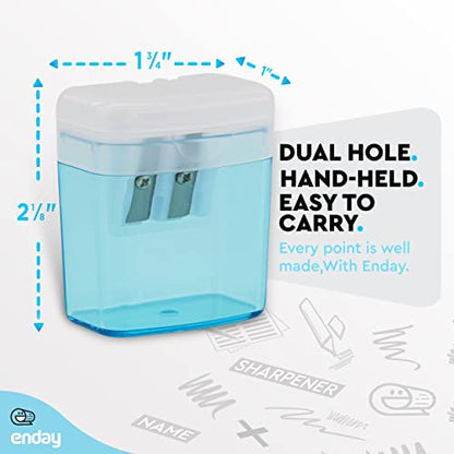 Pencil Sharpener Dual Hole Manual Blue, Jumbo Crayon Sharpener with Cover and Bin, Handheld Color Pencil Sharpeners for Large & Standard Pencils, Also Available in Red, Green, Purple, 1 Pc – By Enday - color: Blue