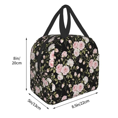 Nerxy Pink Flower Insulated Lunch Box Abstract Floral Cooler Lunch Bag Geometric Flowers Modern Tote Bags for Boys Teens Women Men Picnic Travel School - color: Pink Floral
