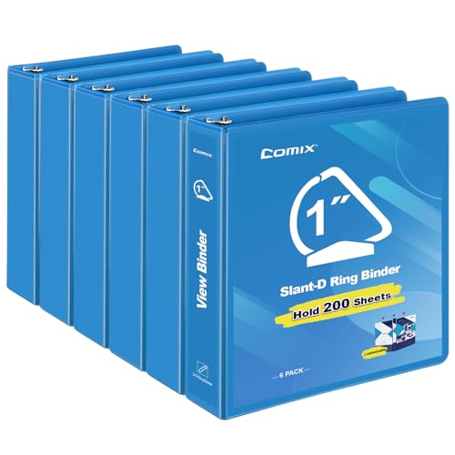COMIX Sturdy 1 Inch Binders 3 Ring with Clear View Cover, 1" Slant-D Ring View Binder Holds 225 Sheets of US Letter Size Paper, 6 Pack (Light Blue) - color: Light Blue, size: 1 inch