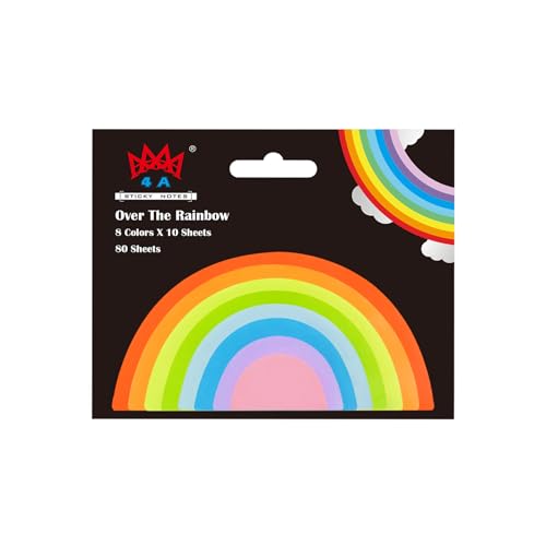 Rainbow Sticky Notes, Multi-Size, 8 Bright Colored Fun Sticky Notes for Office Home School Supplies, Gift, 10 Sheets/Color, 80 Sheets Total