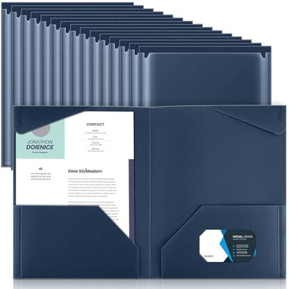 Henoyso 36 Pack Navy Blue Plastic Folders with Clear Front Pockets Heavy Duty File Folders with 2 Pockets and Card Slot for Student Communication School Office Presentation Report - color: Navy Blue