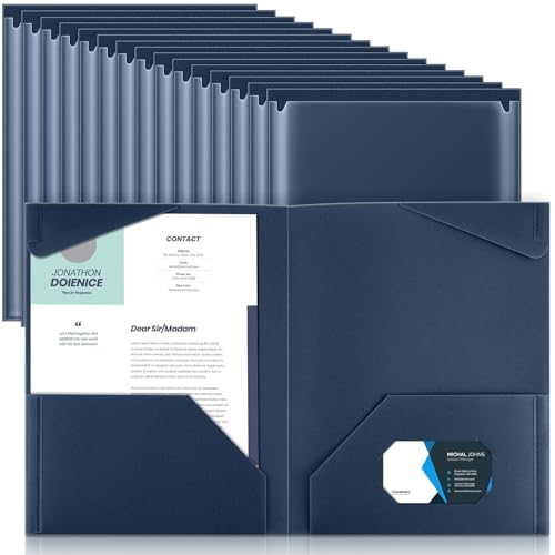 Henoyso 36 Pack Navy Blue Plastic Folders with Clear Front Pockets Heavy Duty File Folders with 2 Pockets and Card Slot for Student Communication School Office Presentation Report - color: Navy Blue