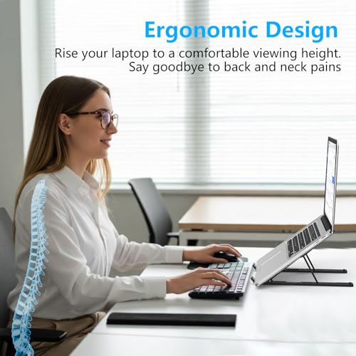 Adjustable Laptop Stand, Portable Laptop Riser for Desk, ABS+Silicone Foldable Ventilated Cooling Notebook Holder Stand for 10-15.6” Laptops, Tablets