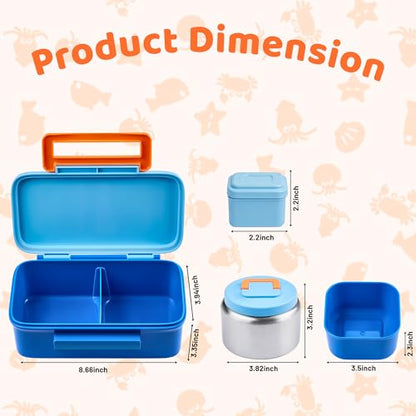 JXXM Lunch Box for Kids With 8oz Soup Thermo, Leak-proof Lunch Container with 2 Compartments, Thermo Food Jar Food Containers for Back to School Girls Boys (Blue) - color: Blue