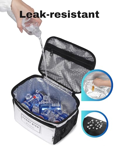 SUNNY BIRD Insulated Leakproof Lunch Bag, Thermally Insulated, Shoulder Strap for Women, Men and Teen (Silver Black) - color: Silver Black
