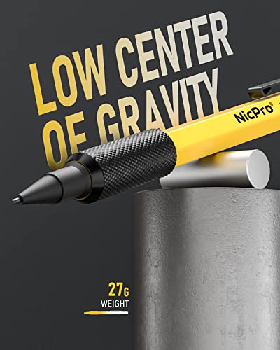 Nicpro 1.3 mm Mechanical Pencil Set with 12 Lead Refill, Eraser - Weatherproof Metal MP2000 Heavy Duty Carpenter Pencil for Outdoor Marking Drafting Drawing Sketching Woodworking - with Case - style: 1 Pack (Yellow)