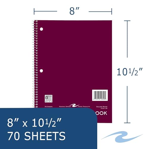 ROARING SPRING College Ruled 1 Subject Notebook, Wirebound Writing Notebook, 24 Pack, 70 Sheets, 8 x 10.5 Inches, Made in USA, Ideal for Students, School, & Office - size: 10.5"x8"
